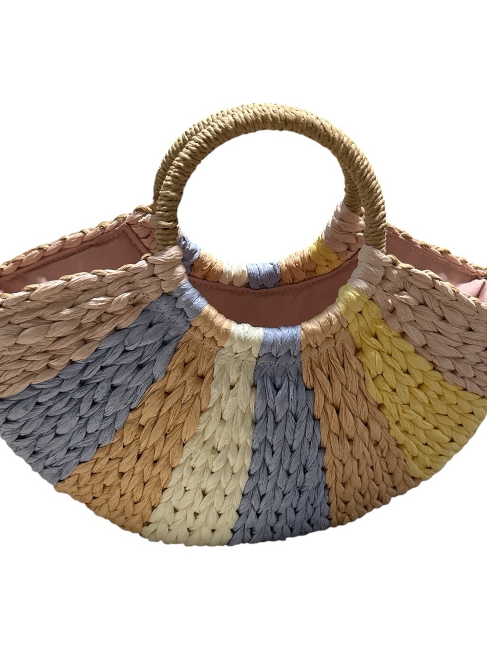 Pastel Striped Woven Round-Handle Tote - Multicolor